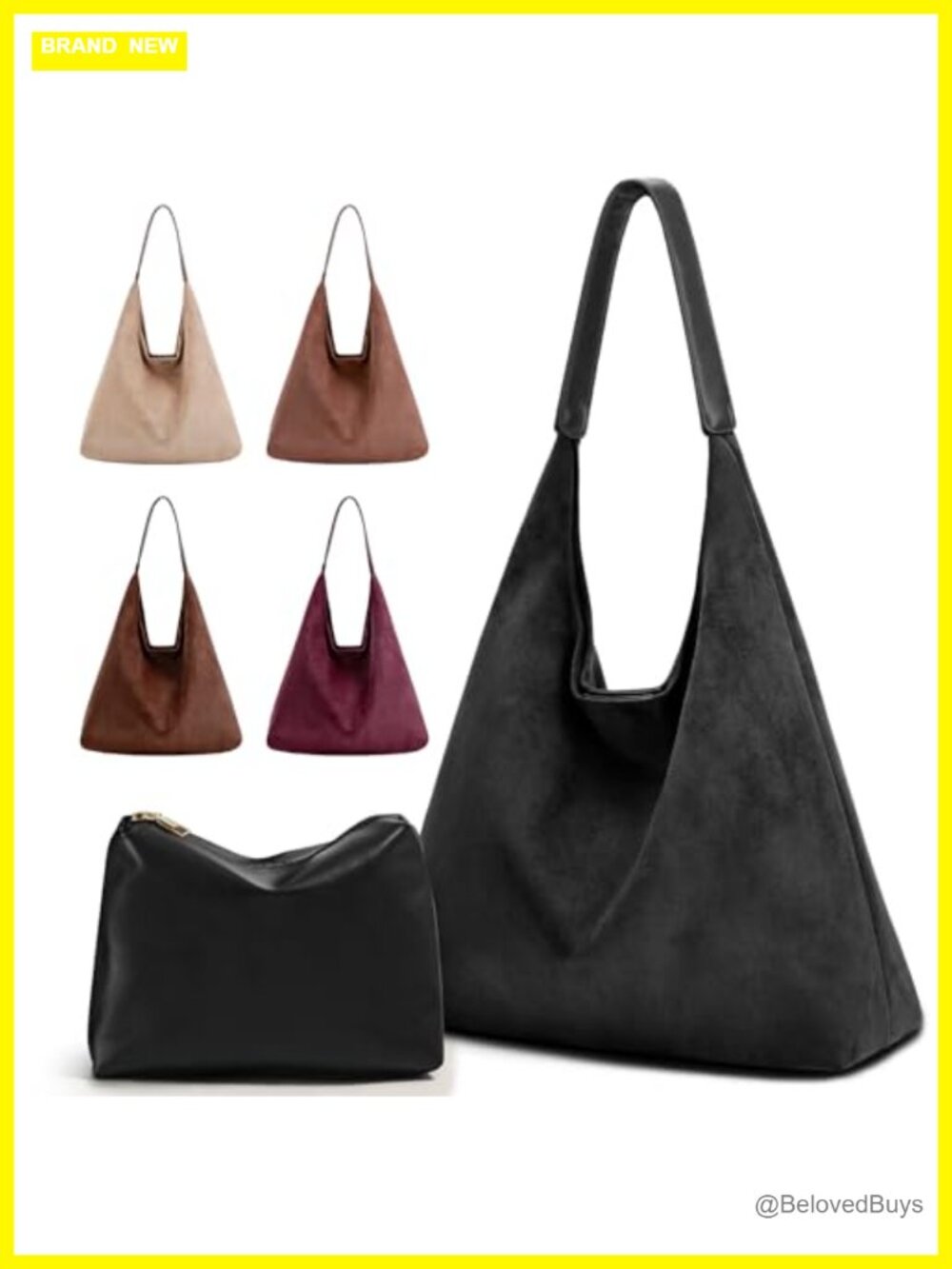 2-Piece Vegan Leather Purse Set: Hobo & Suede Tote